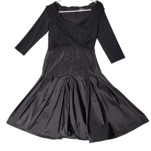 Tadashi Petite Collection Black Ruched Drape Midi Dress Size 6P